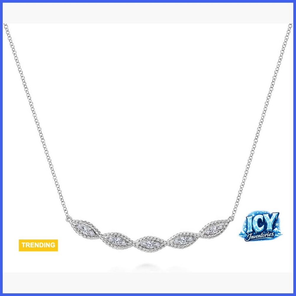 Sterling Silver Diamond Bar Necklace with 18k White Gold Plated Finish